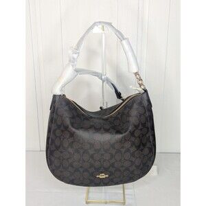 Coach Elle Hobo In Walnut/Black/Gold Signature Canvas